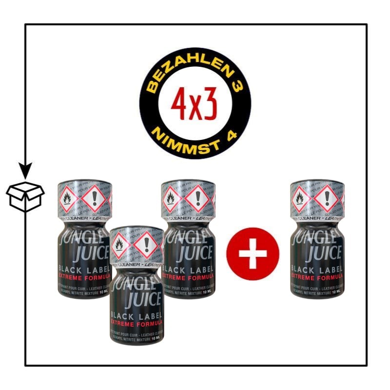 PACK 4 POPPERS JUNGLE JUICE BLACK LABEL 10ML